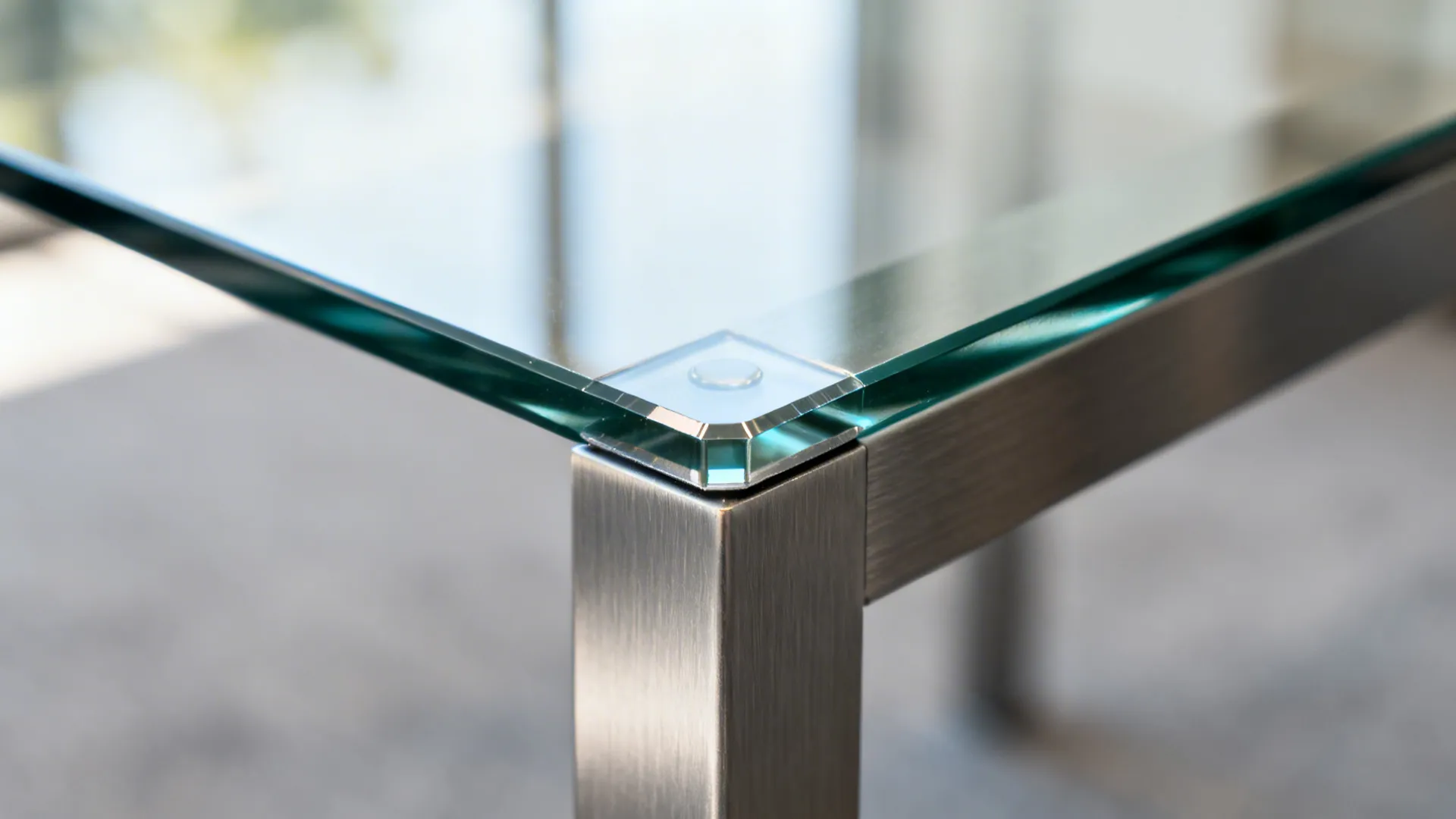 Glass or light-toned tabletop with slim metal legs