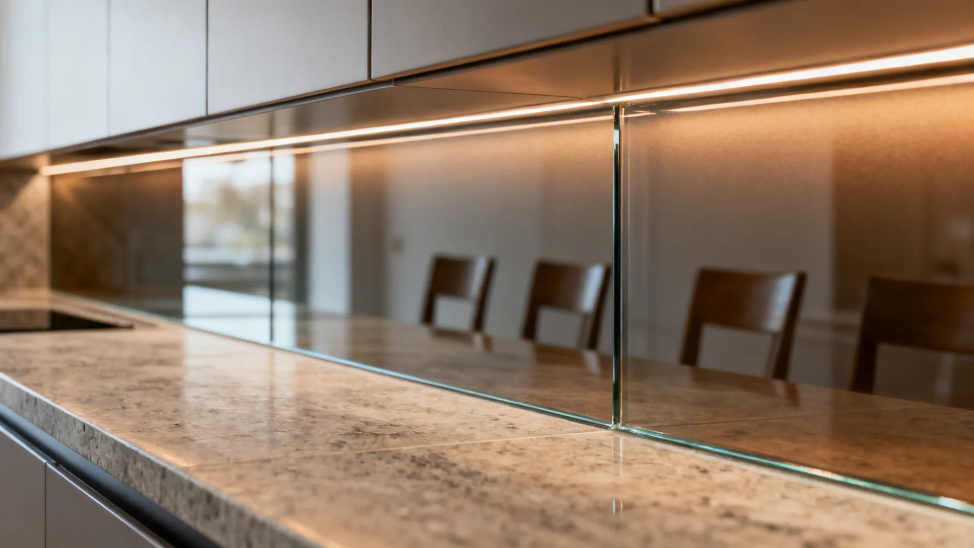 2) A glass backsplash to extend sightlines across zones