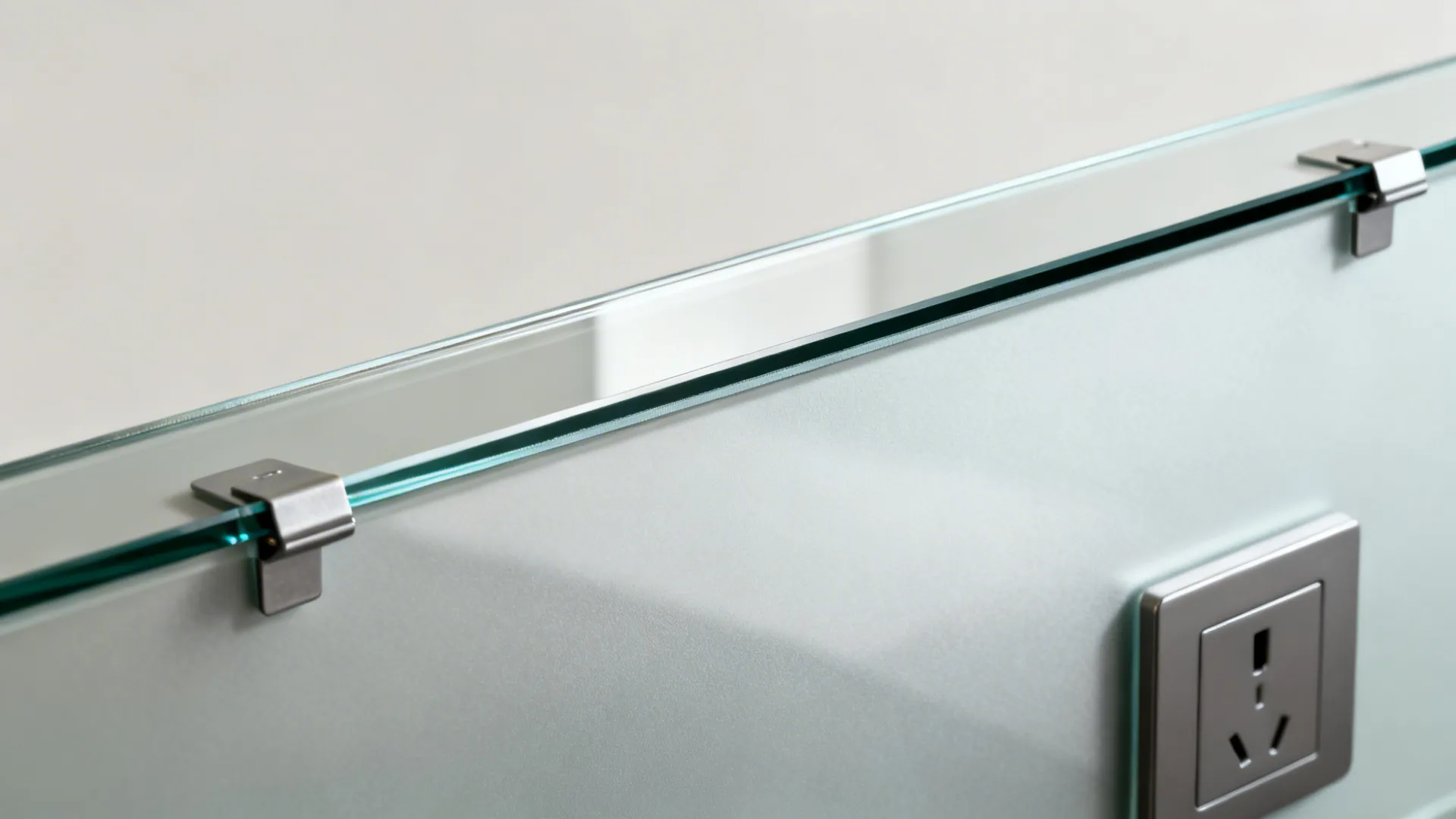 Macro of tempered glass backsplash edge with clean silicone gap and satin finish.