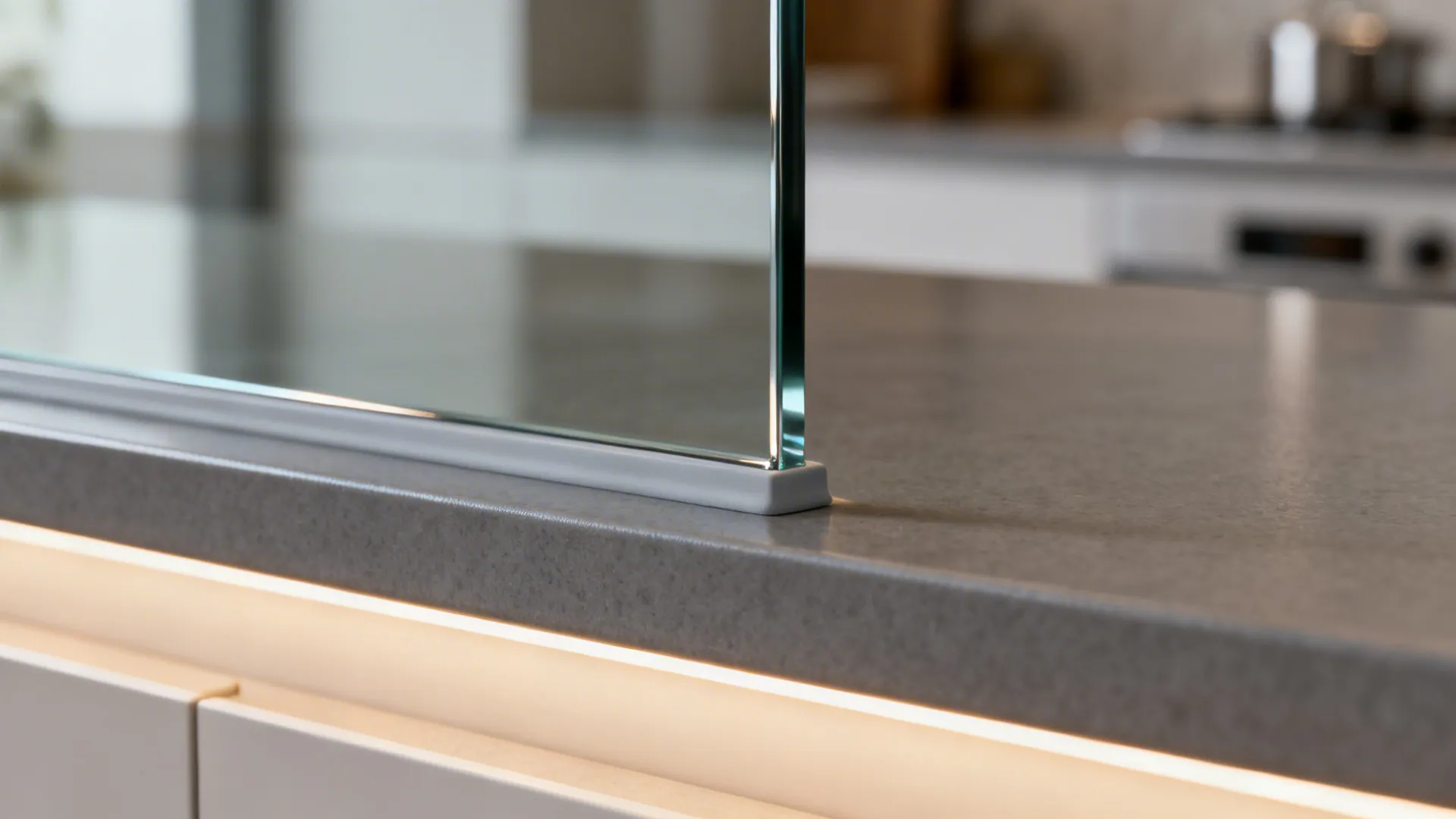 Glass backsplash for light and depth