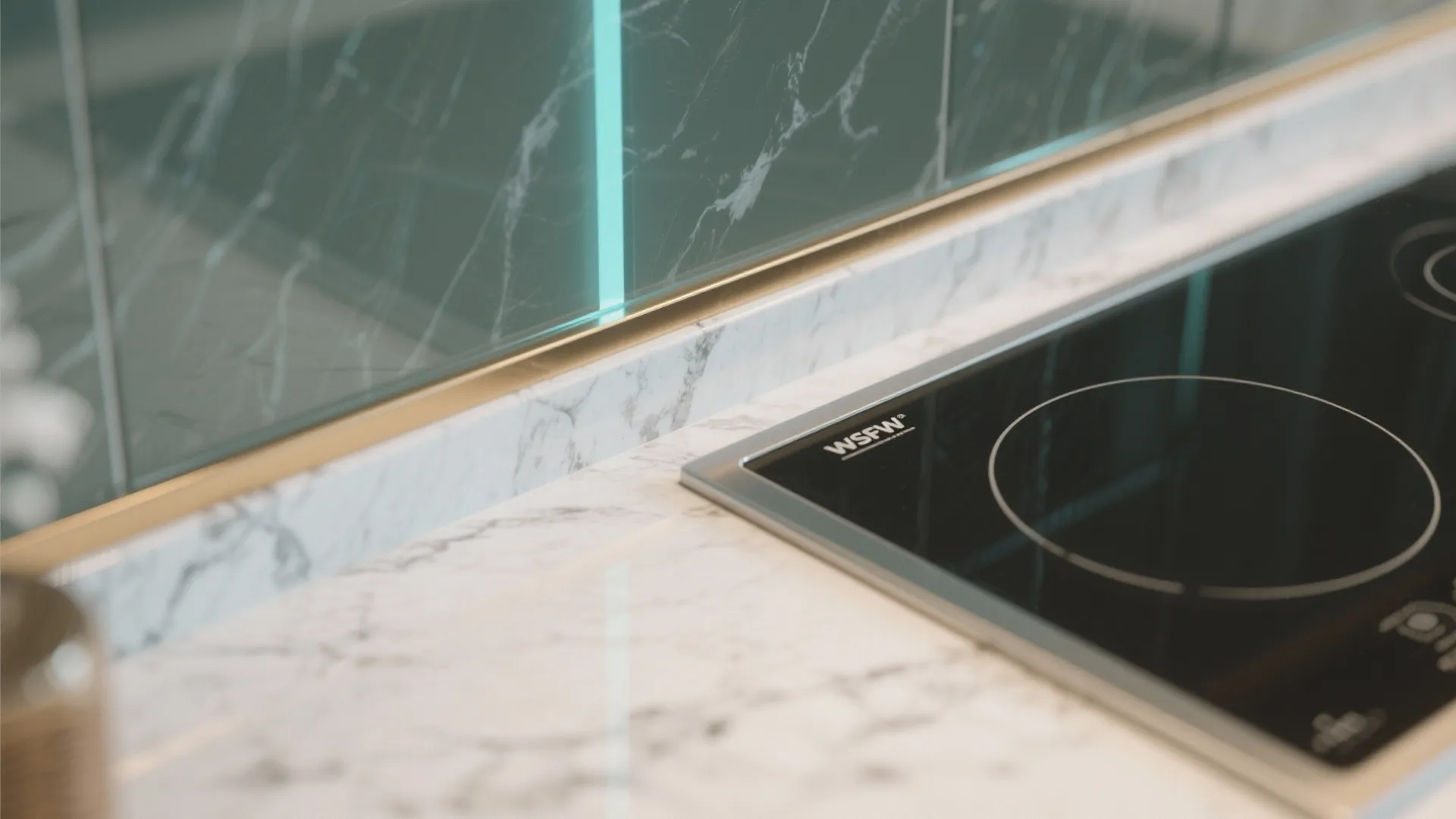 Glass backsplash for a brighter, easy-clean look