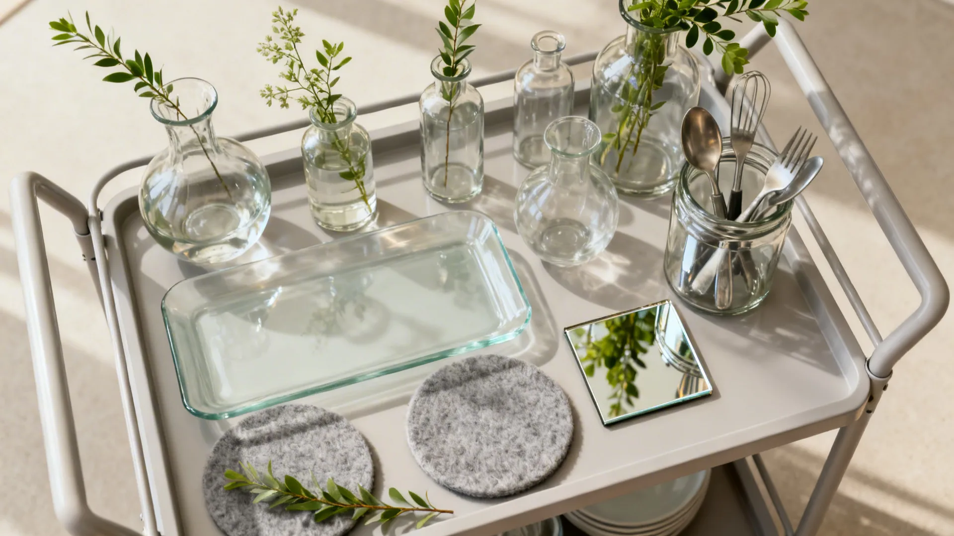 Glass elements for a light, botanical feel