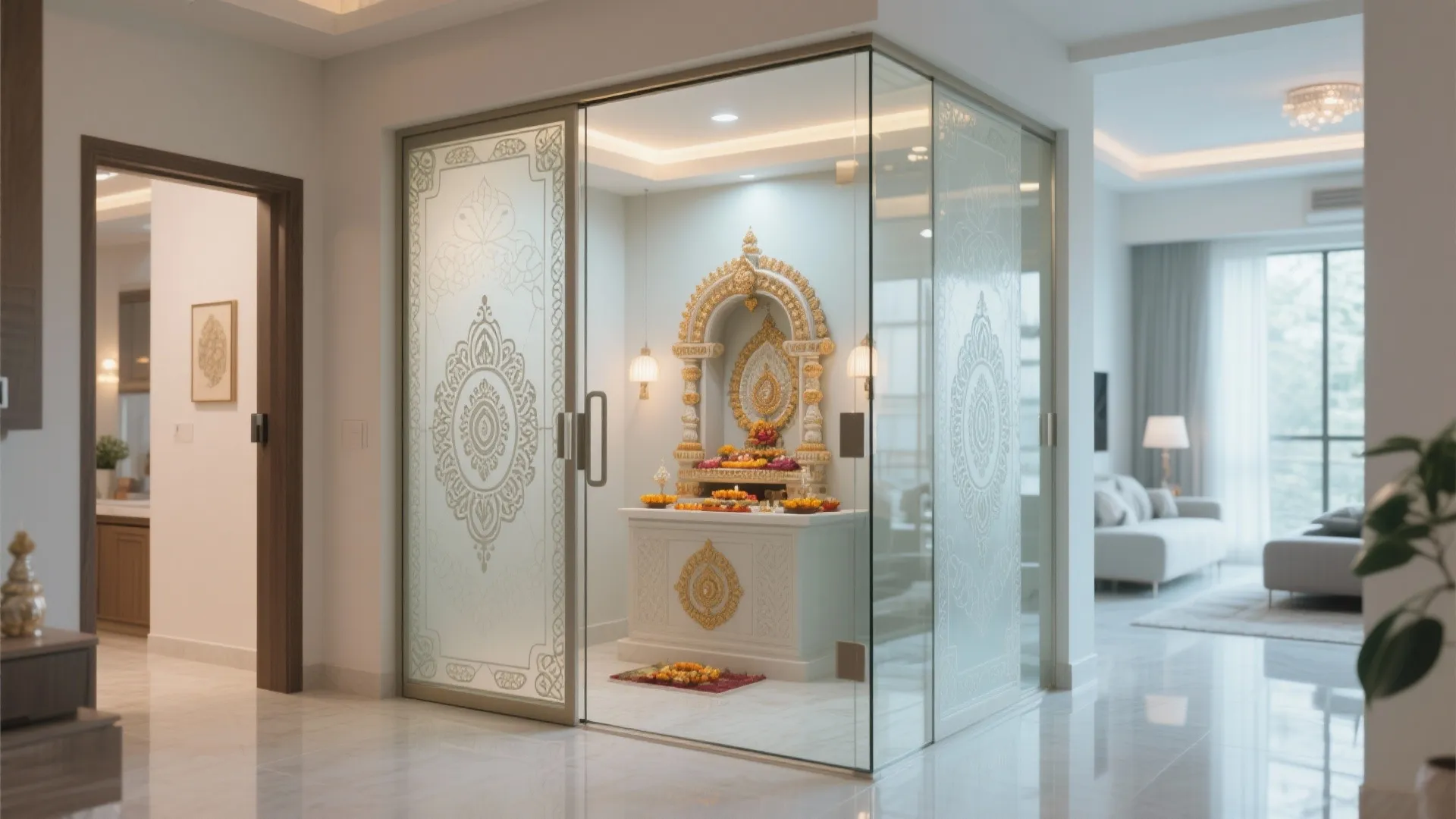 Glass-Enclosed Mandir for Modern Apartments