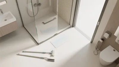 Modern Bathroom Design with Glass Shower and Wood Accent