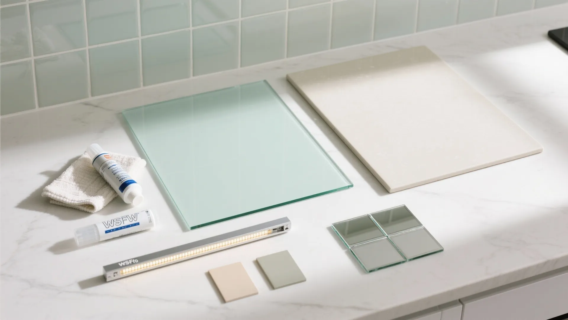 A glass backsplash for brightness and easy cleanup