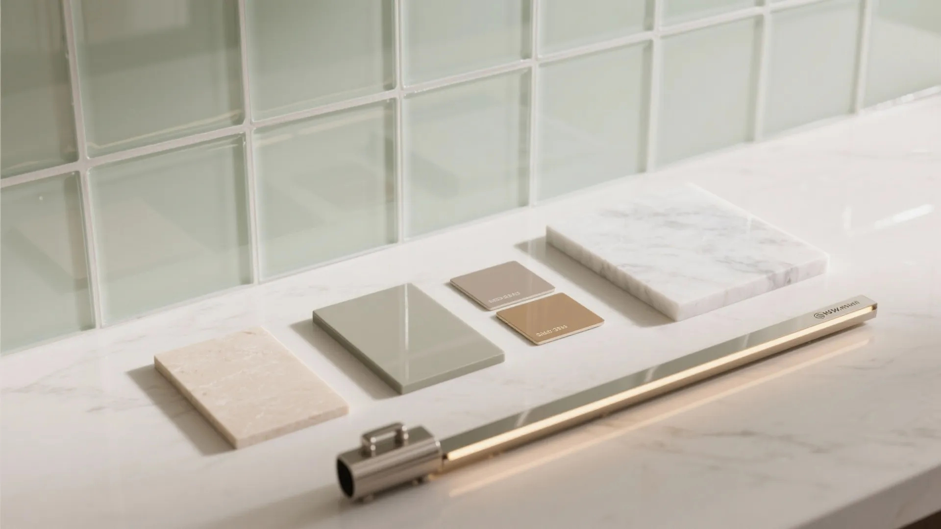 Light, Reflective Materials: Glass Backsplash and Soft Neutrals