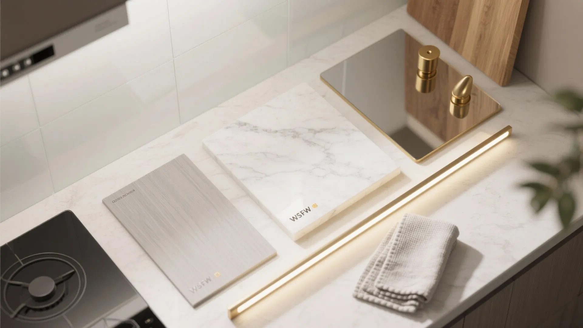 Glass backsplash and light-first surfaces