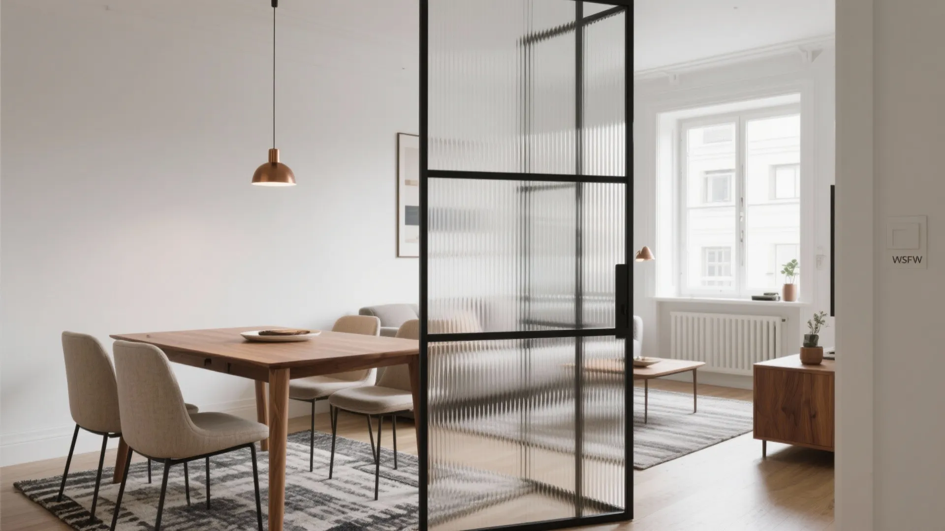 Framed Glass & Fluted Panels: Light, airy separation