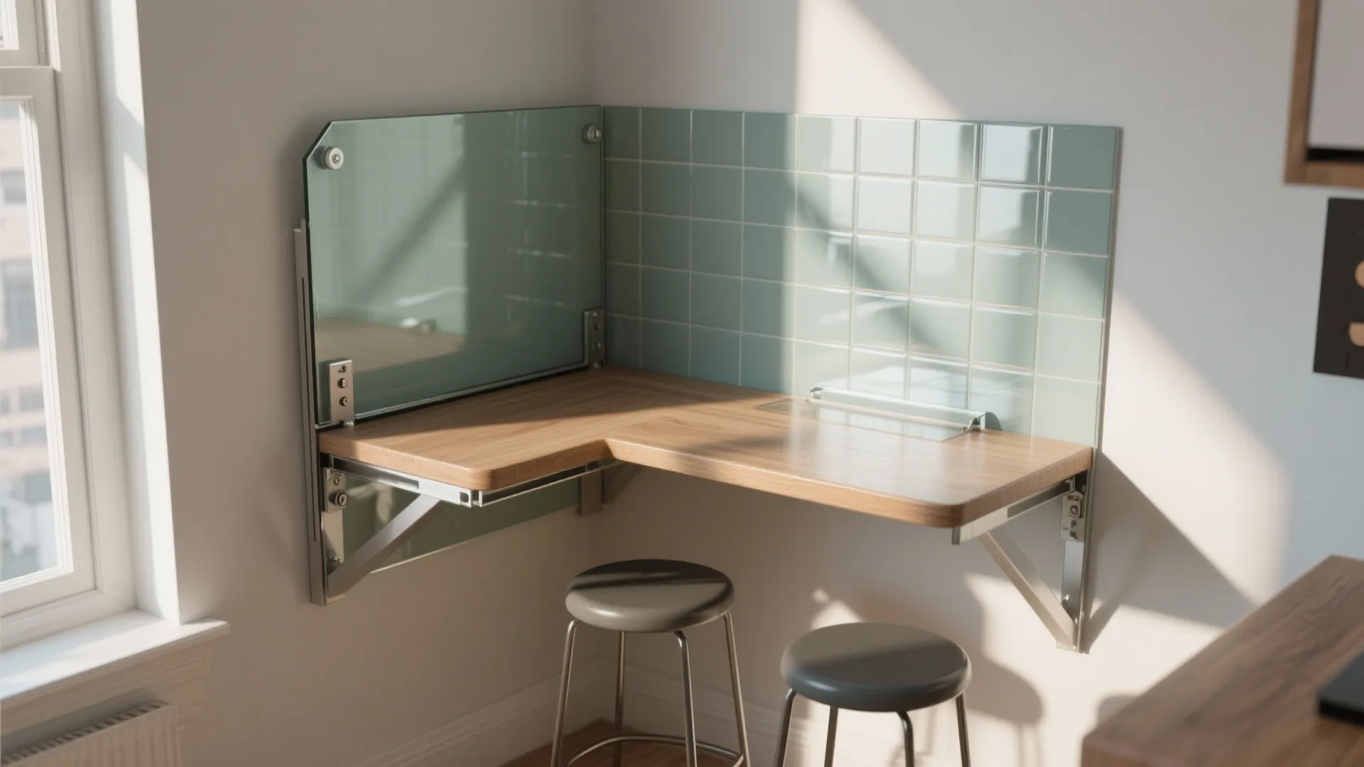 Glass Backsplash and Fold-Down Table Combo