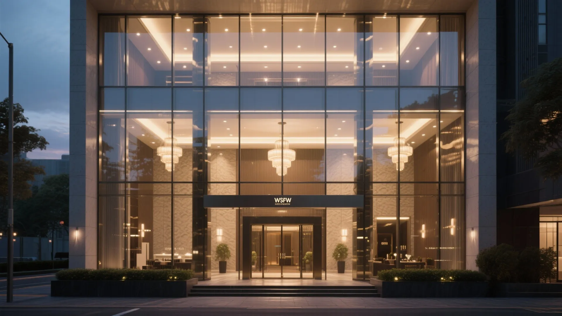 Double-Height Glass Foyer with Layered Light