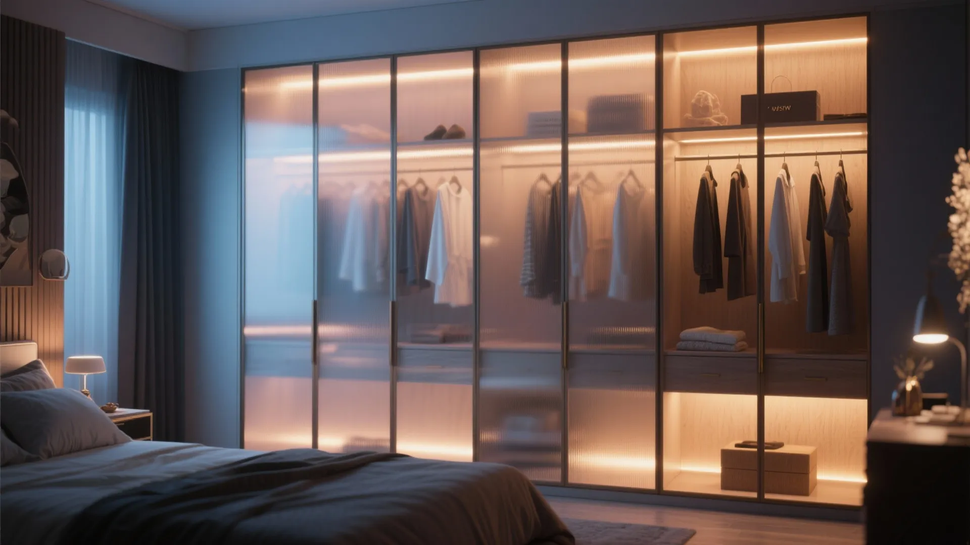 Glass-Front Wardrobes with Backlighting