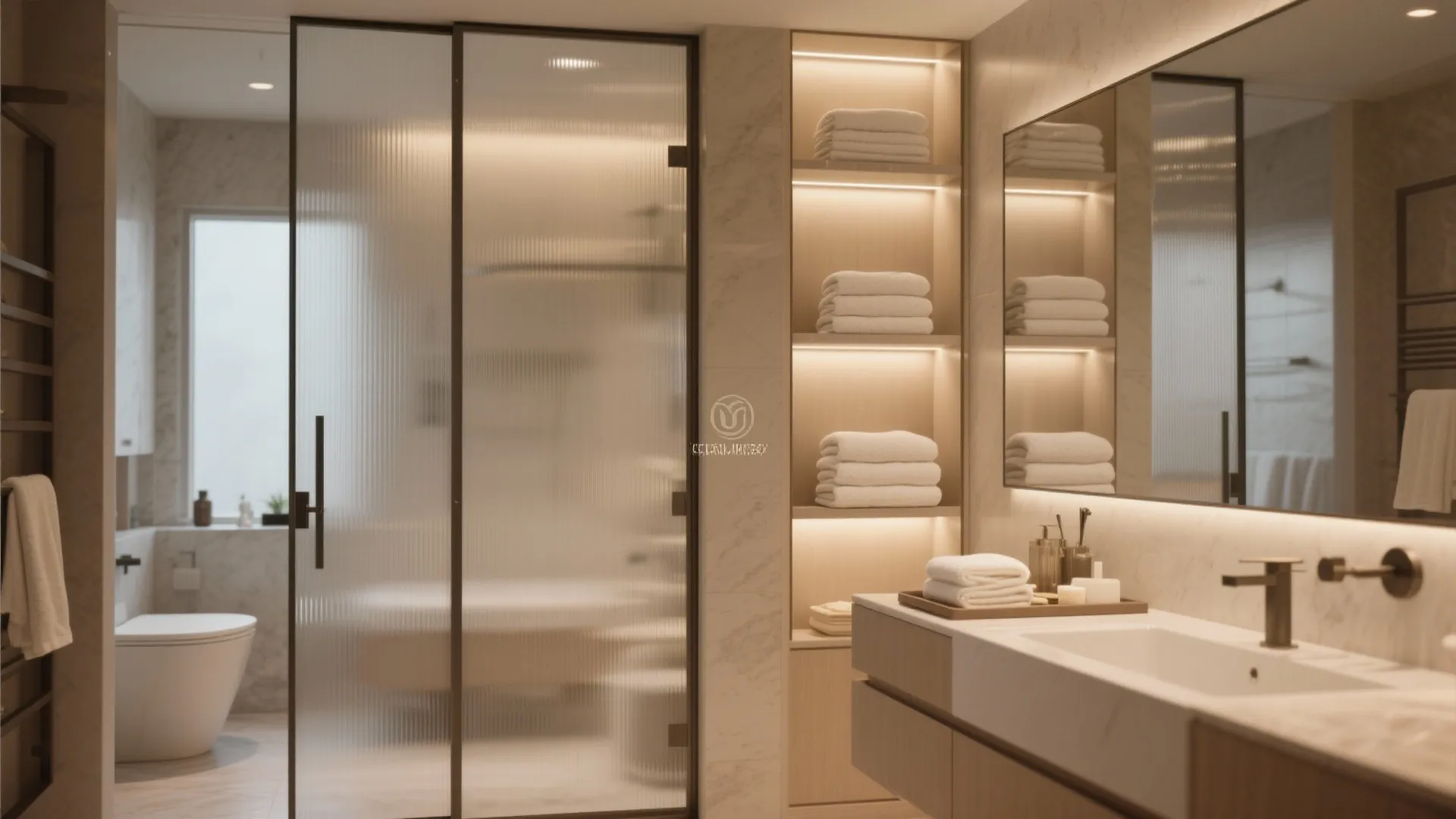 Glass-front wardrobe for spa-like feel