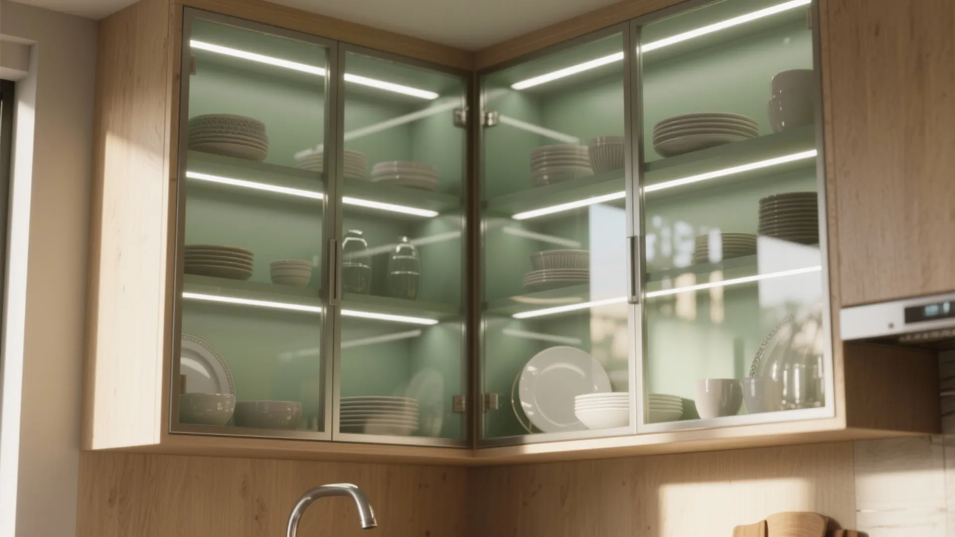 4. Glass-front corner cabinet to showcase and brighten