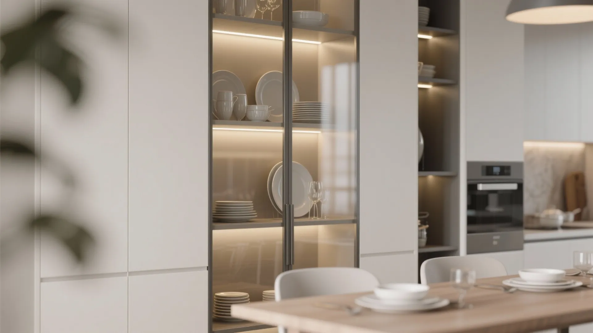 Minimalist Glass-Front Crockery Unit