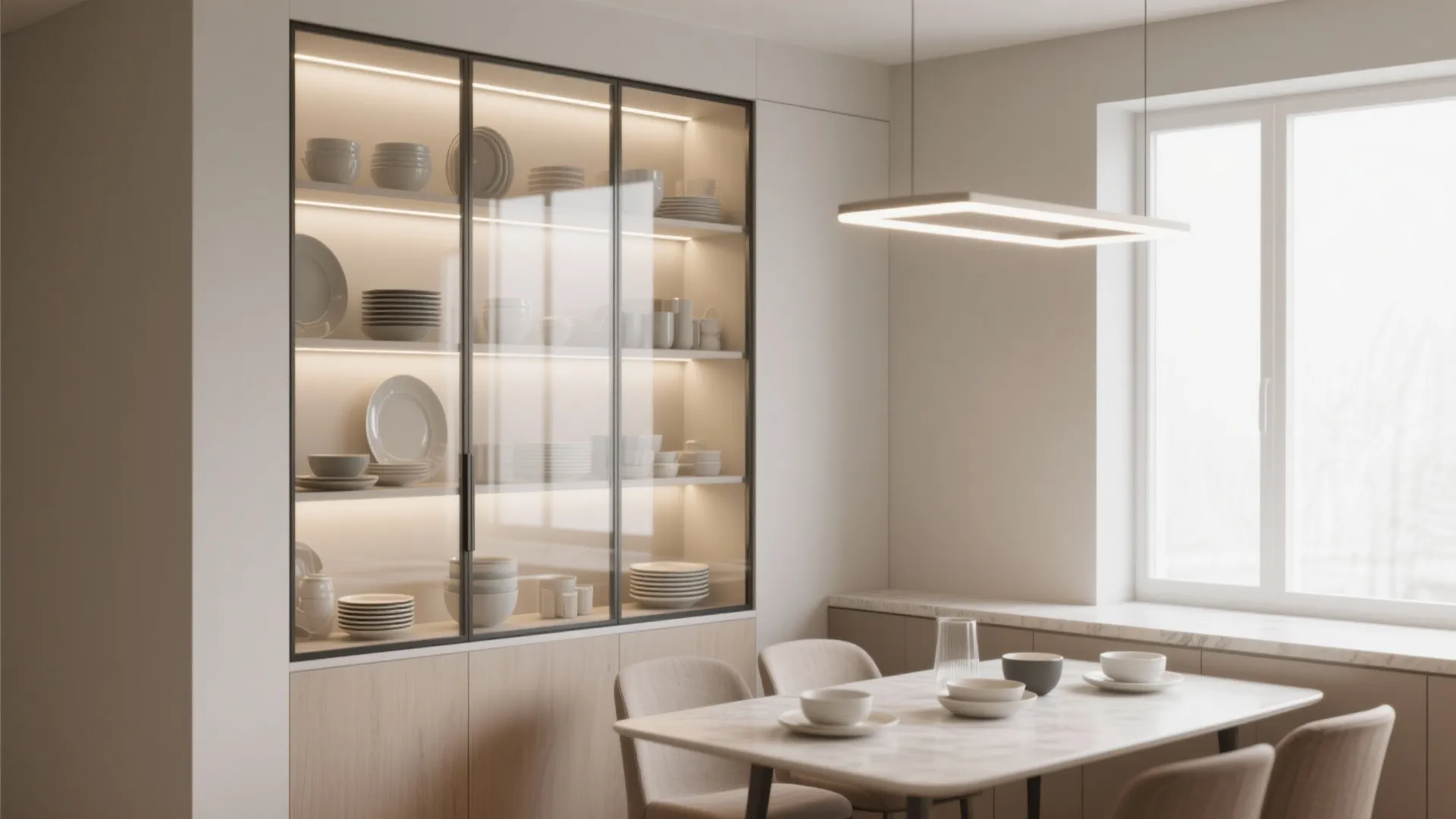 Minimalist Glass-Front Crockery Units