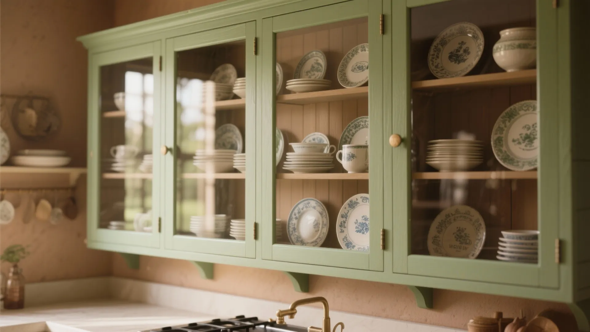 7. Glass-Front Cabinets