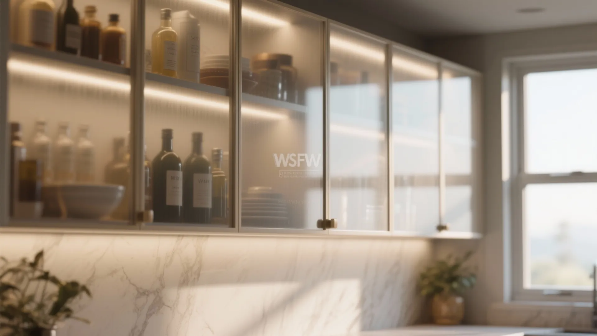 4. Glass-front upper cabinets to add depth