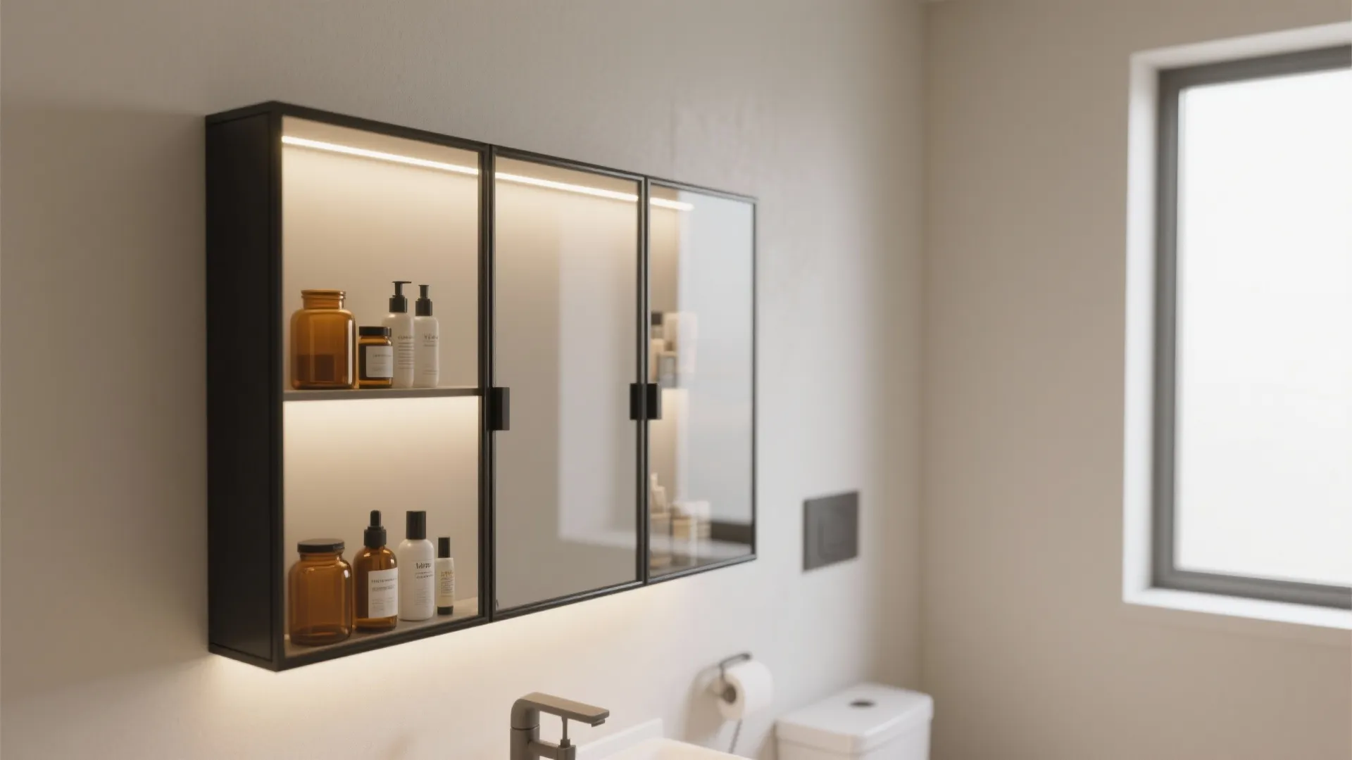 Glass-front corner cabinet for visual lightness