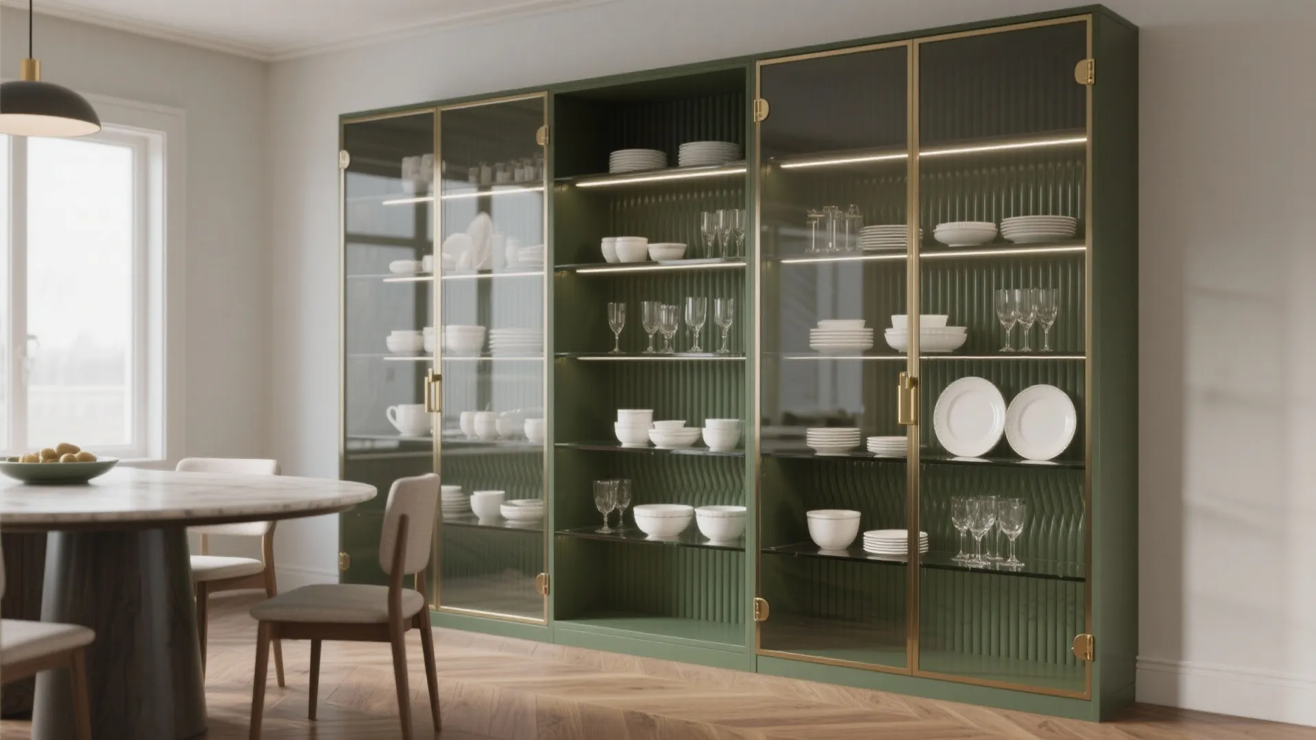 Glass-Front Display with Textured Back Panel