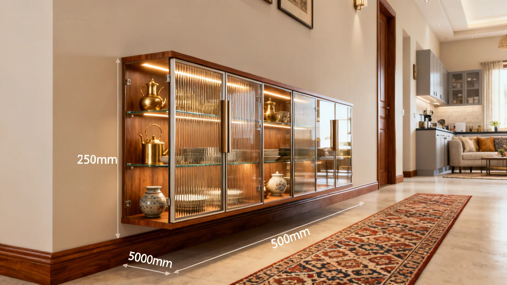 Glass-Front Cabinets or Crockery Hutch Along the Hall