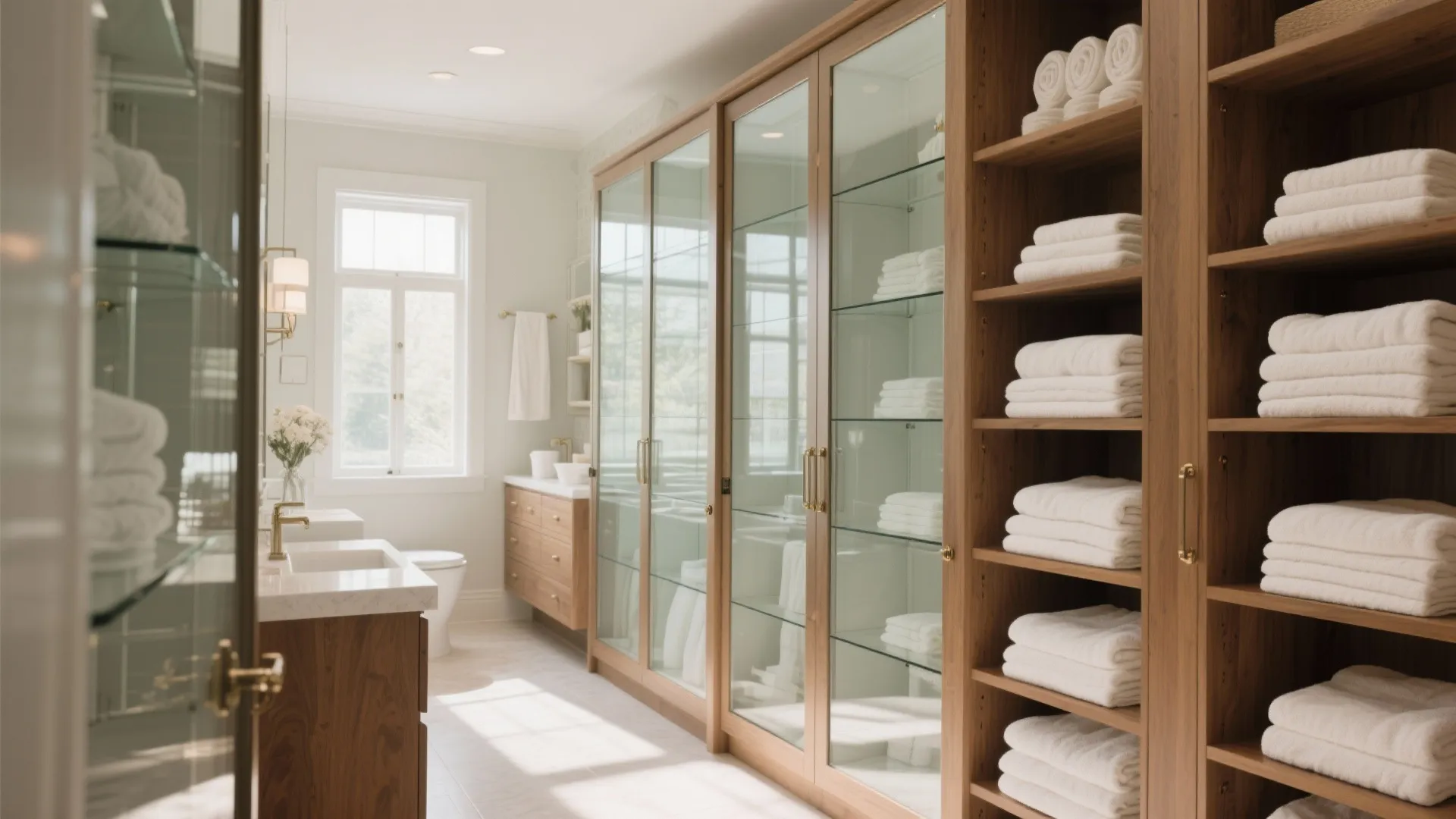 4. Glass-Front Linen Cabinets
