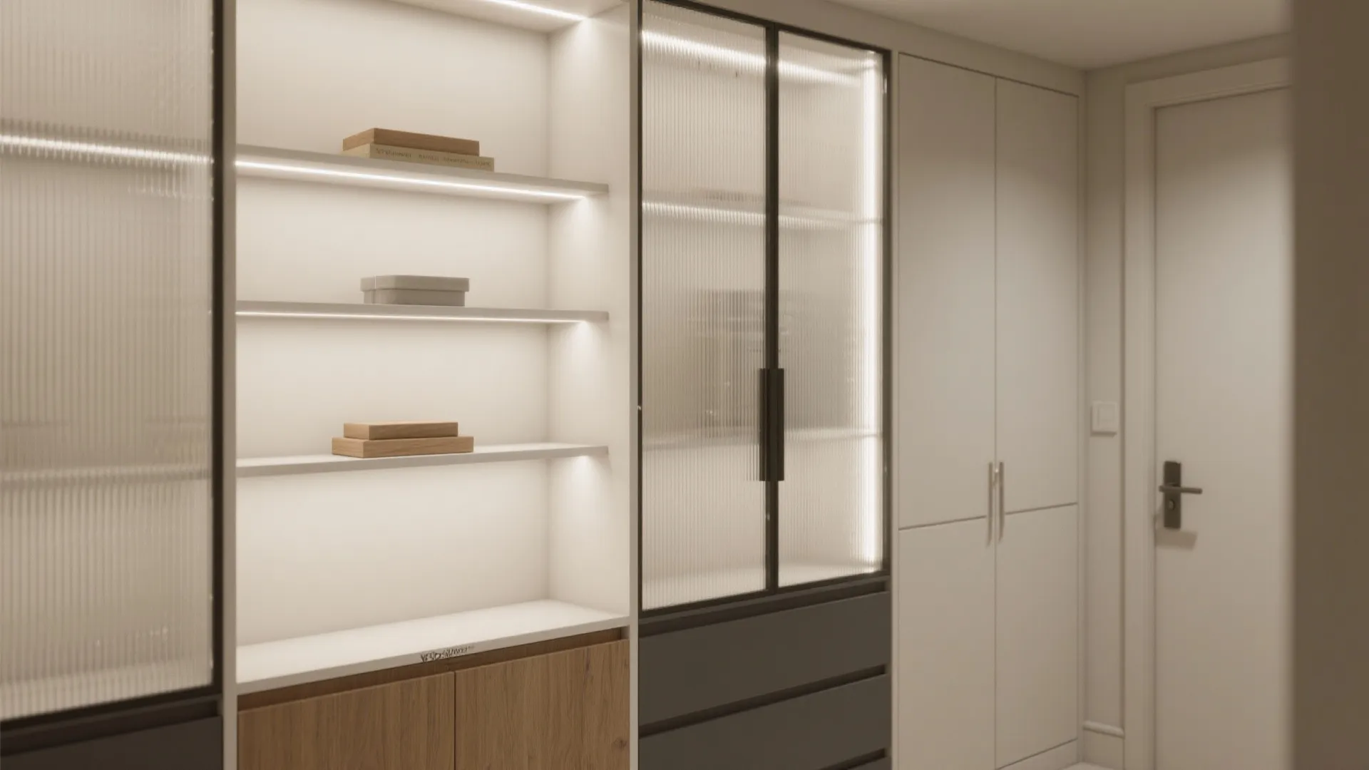 Mixed Open/Closed Storage with Glass Fronts