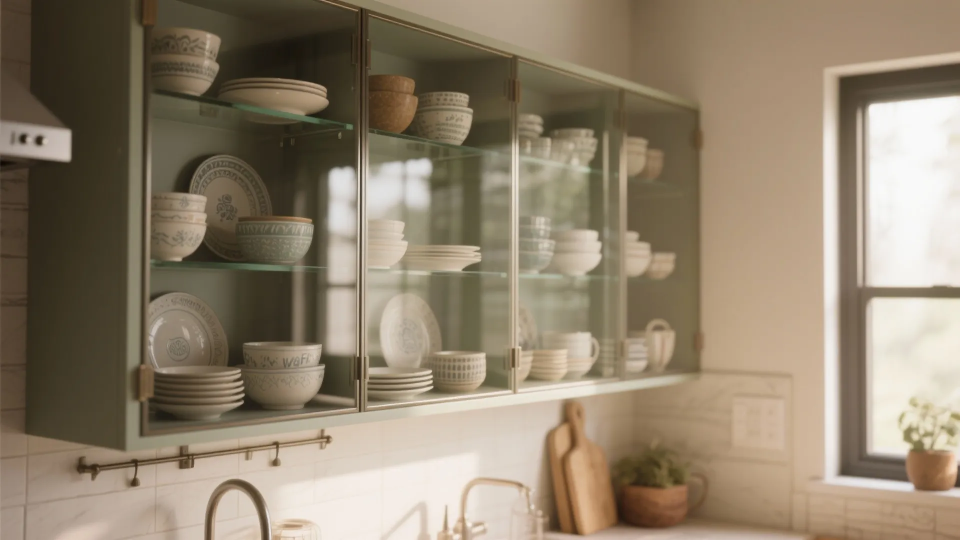 Glass-front wall pantry cabinets
