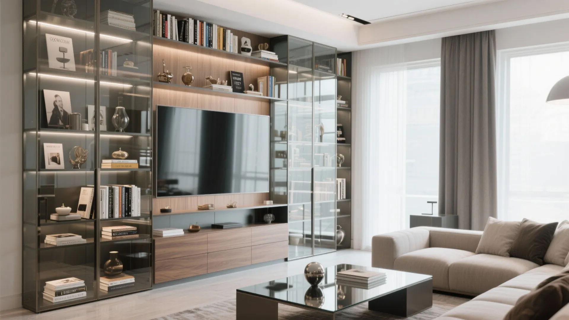 6. Glass-Front Display Shelves