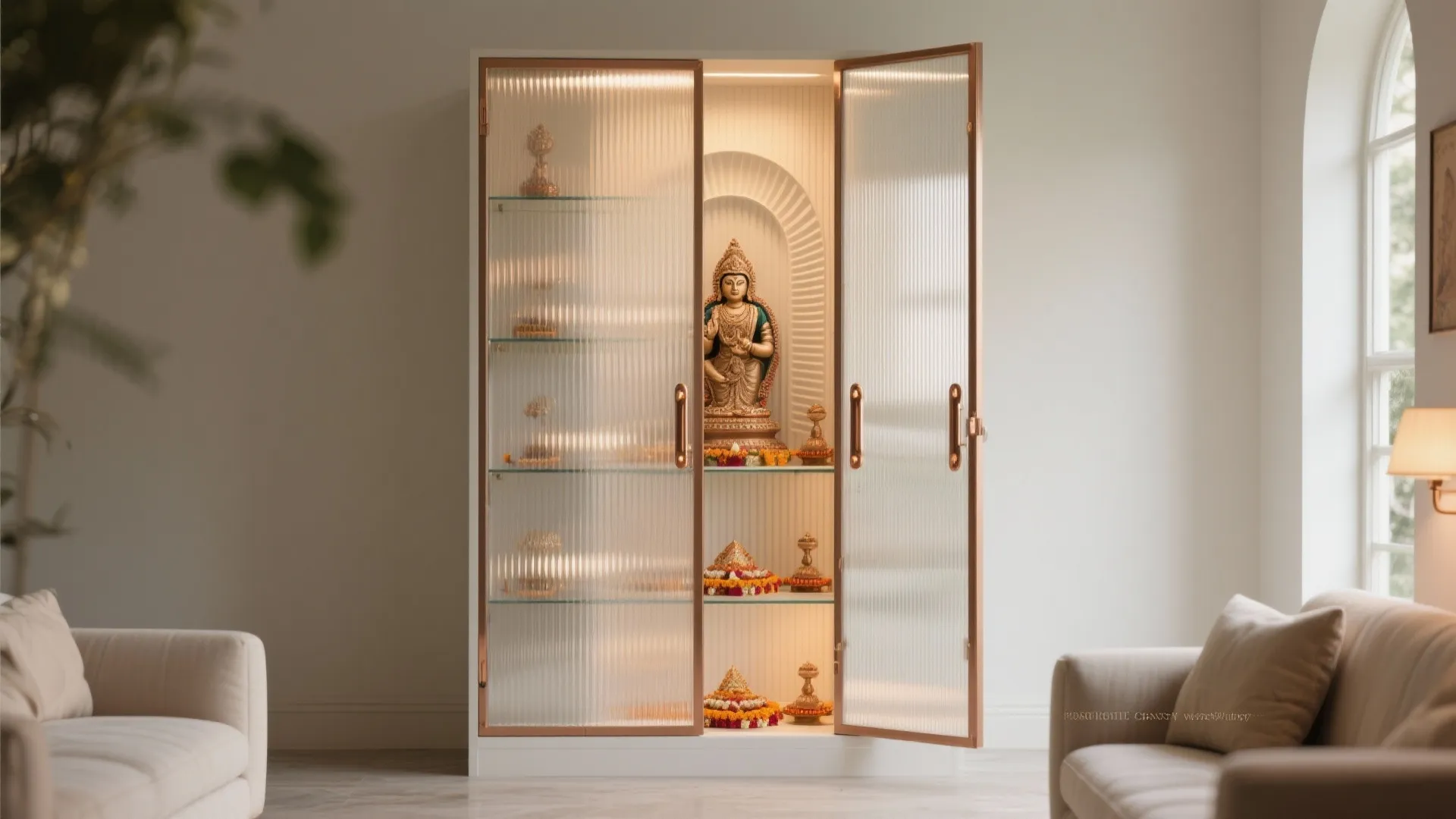 Glass-Front Tall Unit with Backlit Panel