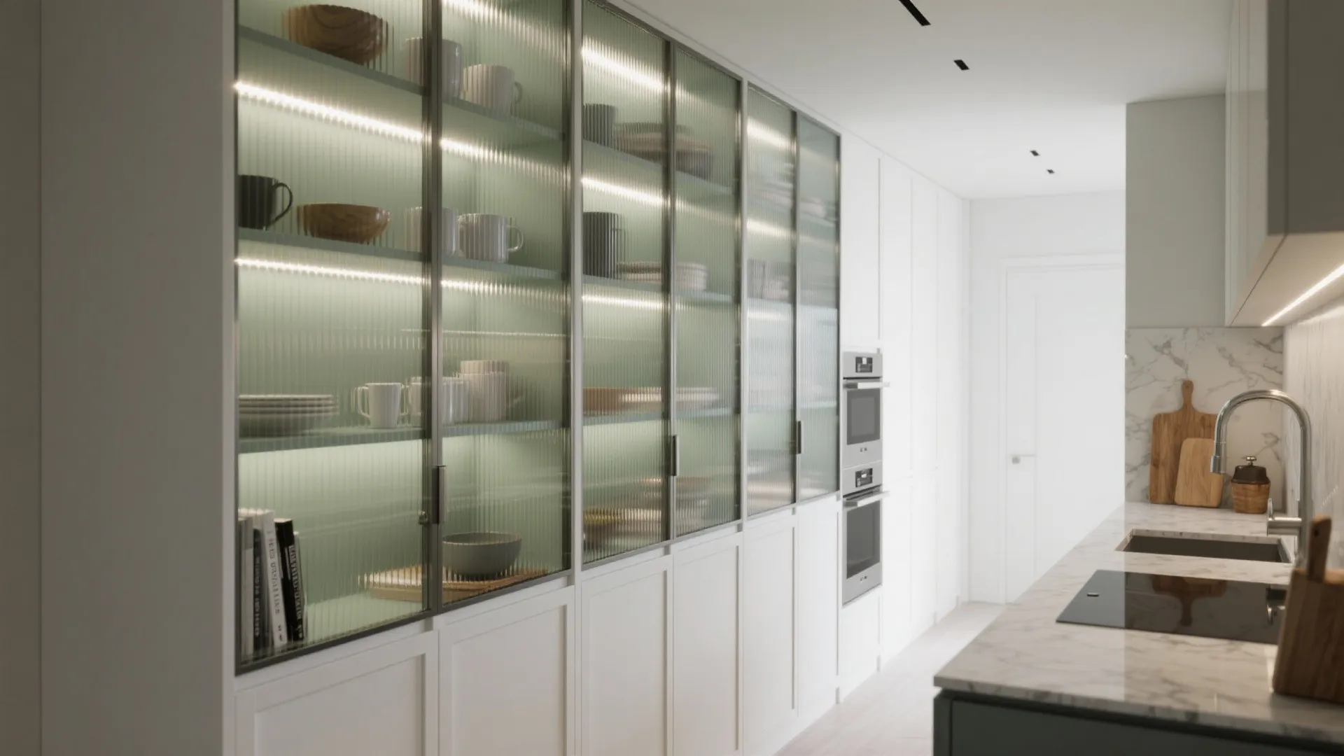 Glass-front wall almirahs for an airy, curated look