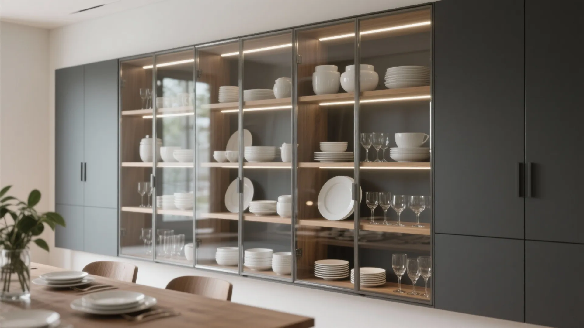 Frameless Glass Fronts with Accent Lighting