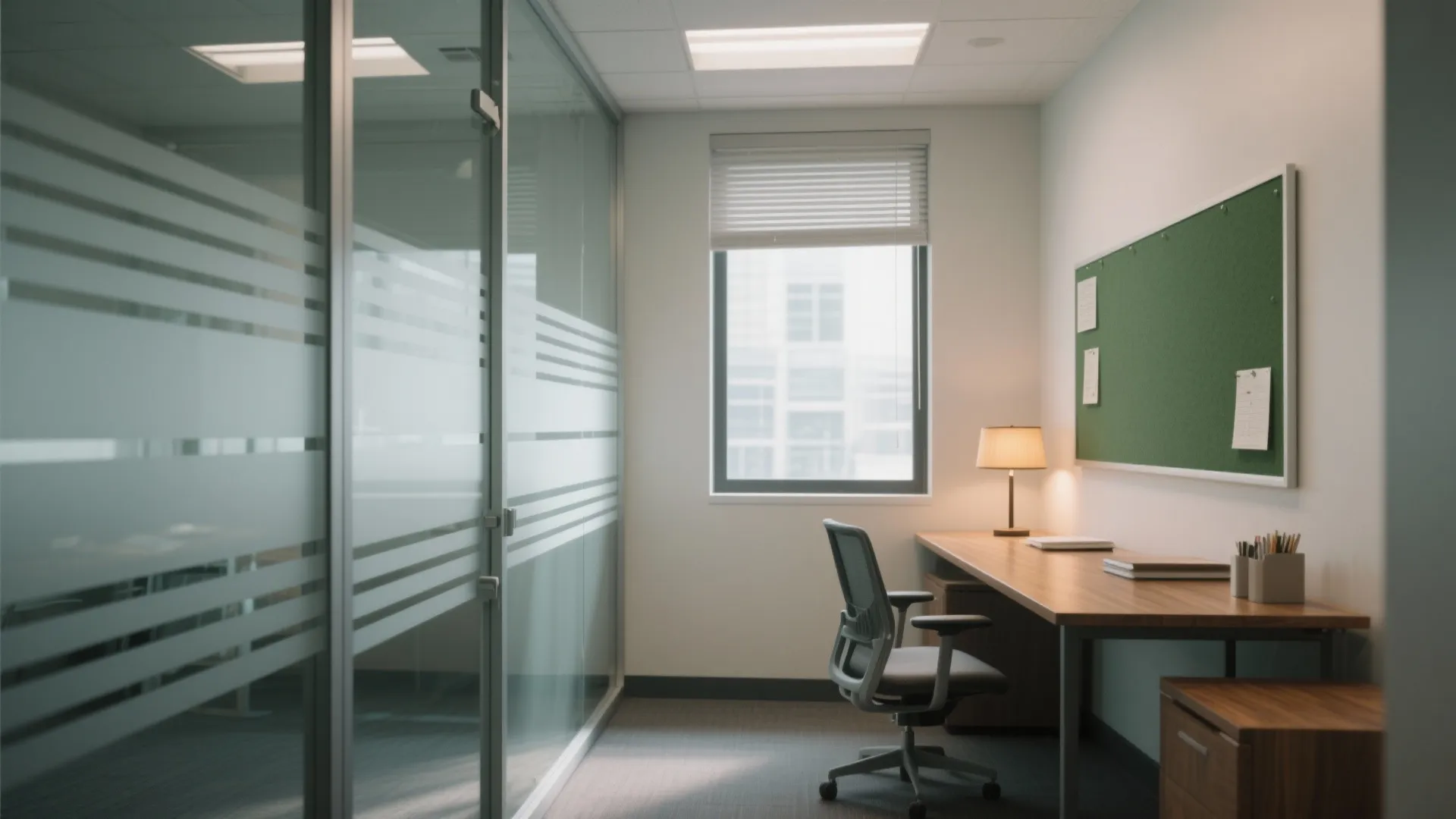 2) Glass, privacy film, and borrowed light without glare