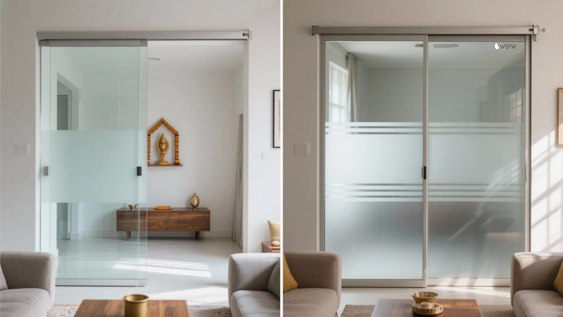 Sliding Glass Divider with Frosted Bands