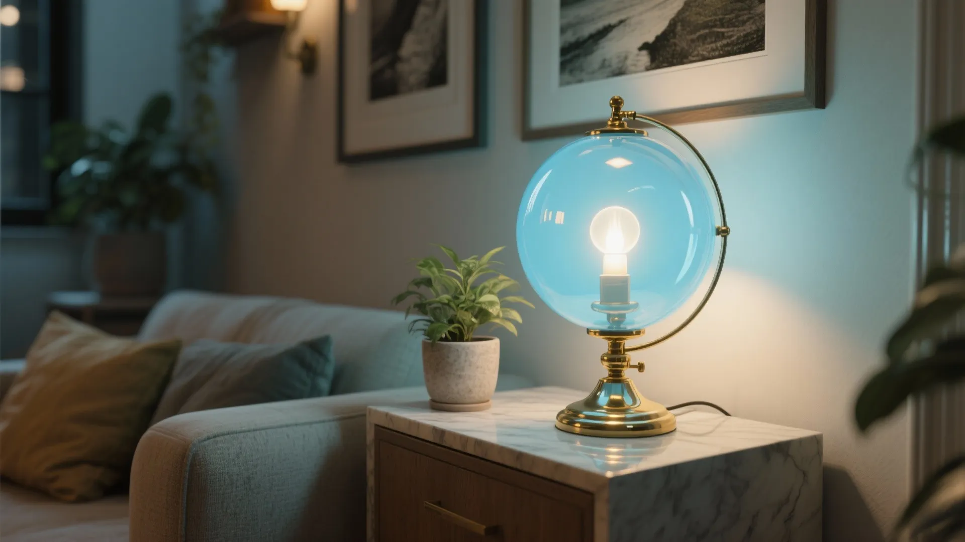 2. Glass Globe Lamp with Brass Details