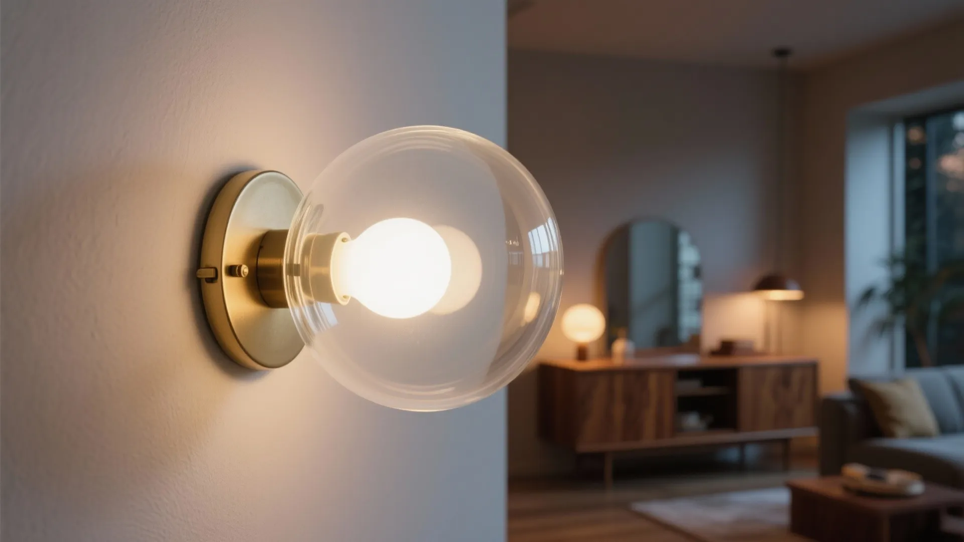 Frosted glass globe wall sconce with warm light