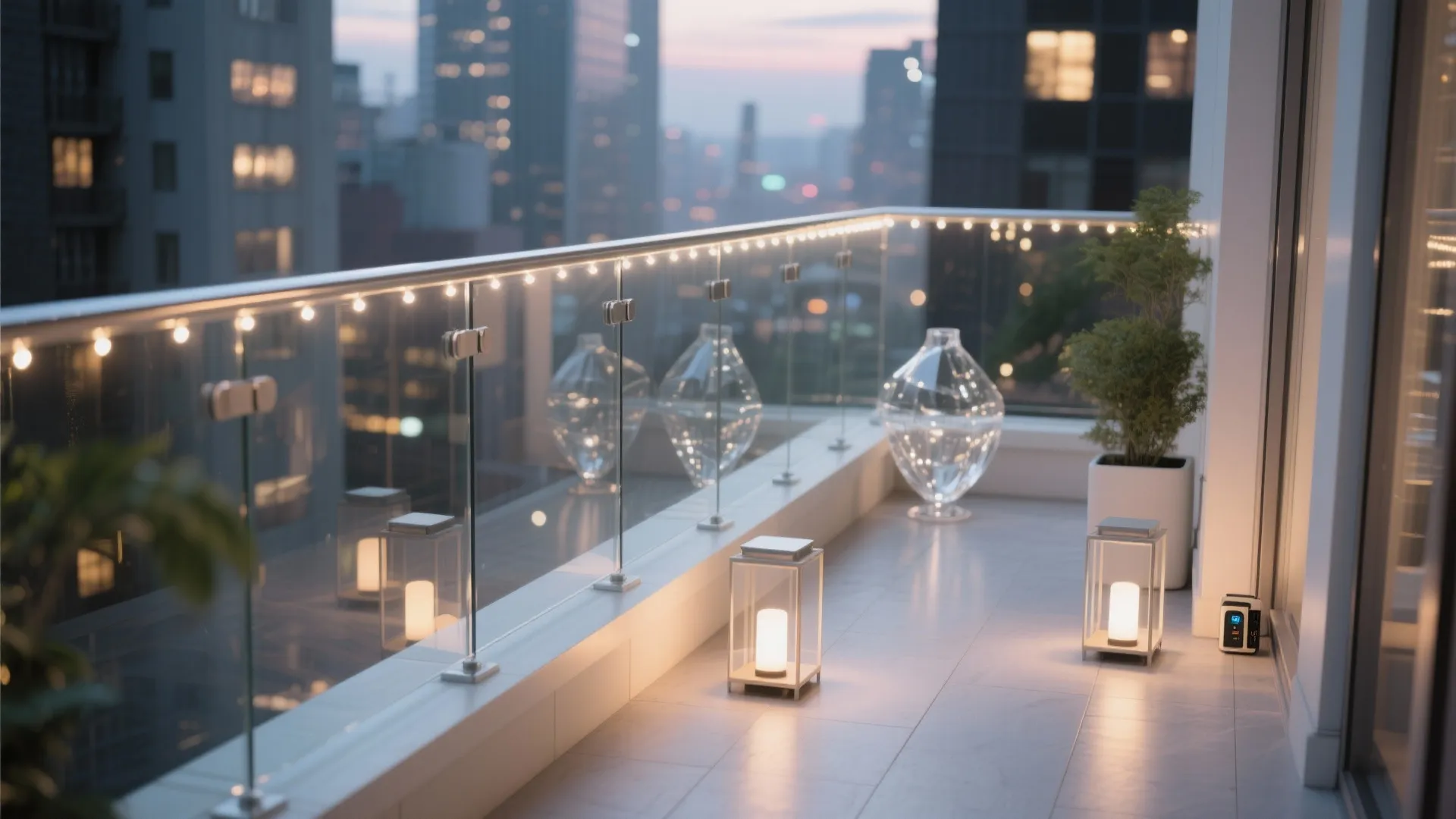 Glass Balustrade Glow with Reflective Accents