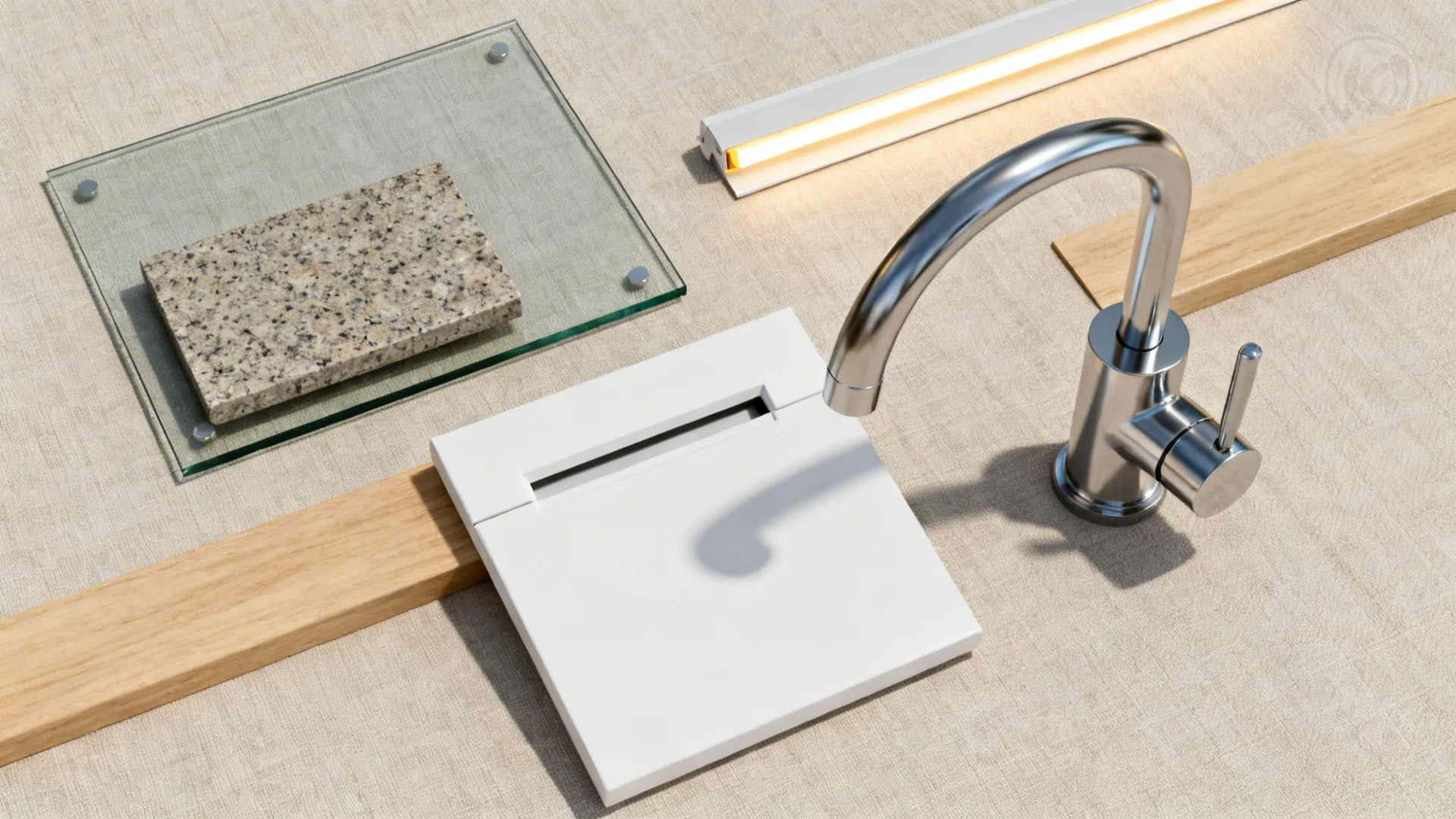 Glass backsplash for light, with a granite anchor