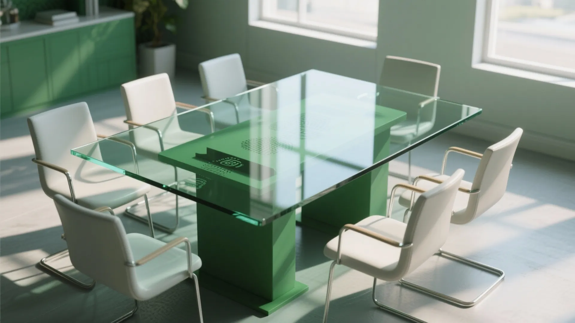 5. Glass + Green Base: Modern transparency