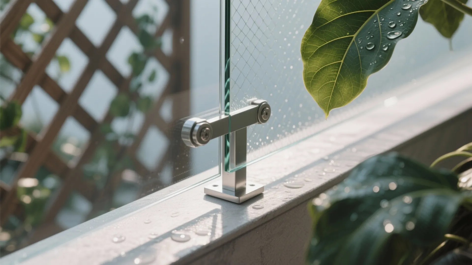 2) Glass balustrade plus vertical green wall for light and privacy