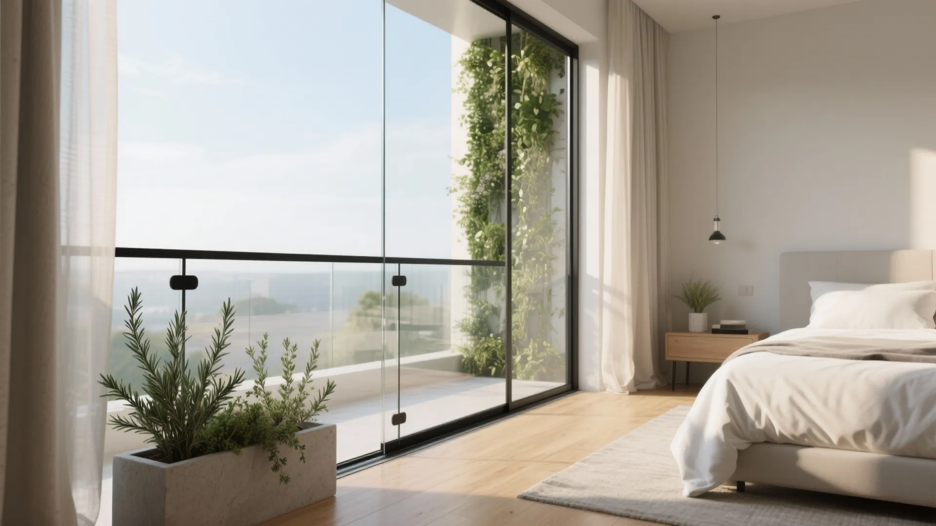 Minimal glass and vertical greenery