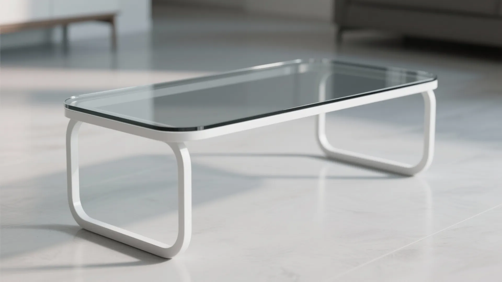 5. Glass-top grey-tinted table with white frame