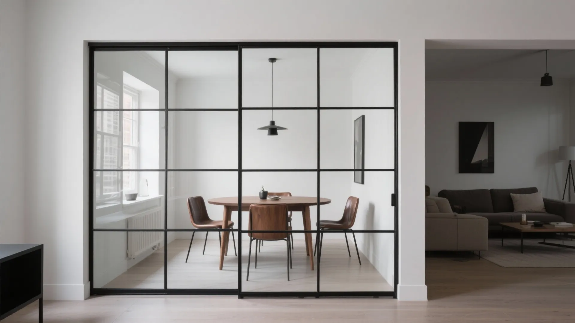 Crittall-style glass partition for light and privacy