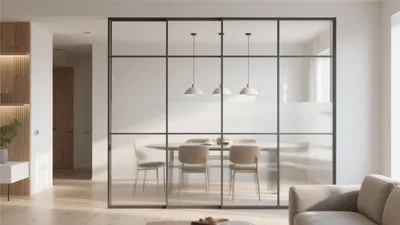 Modern Dining Room with Glass Partition Design
