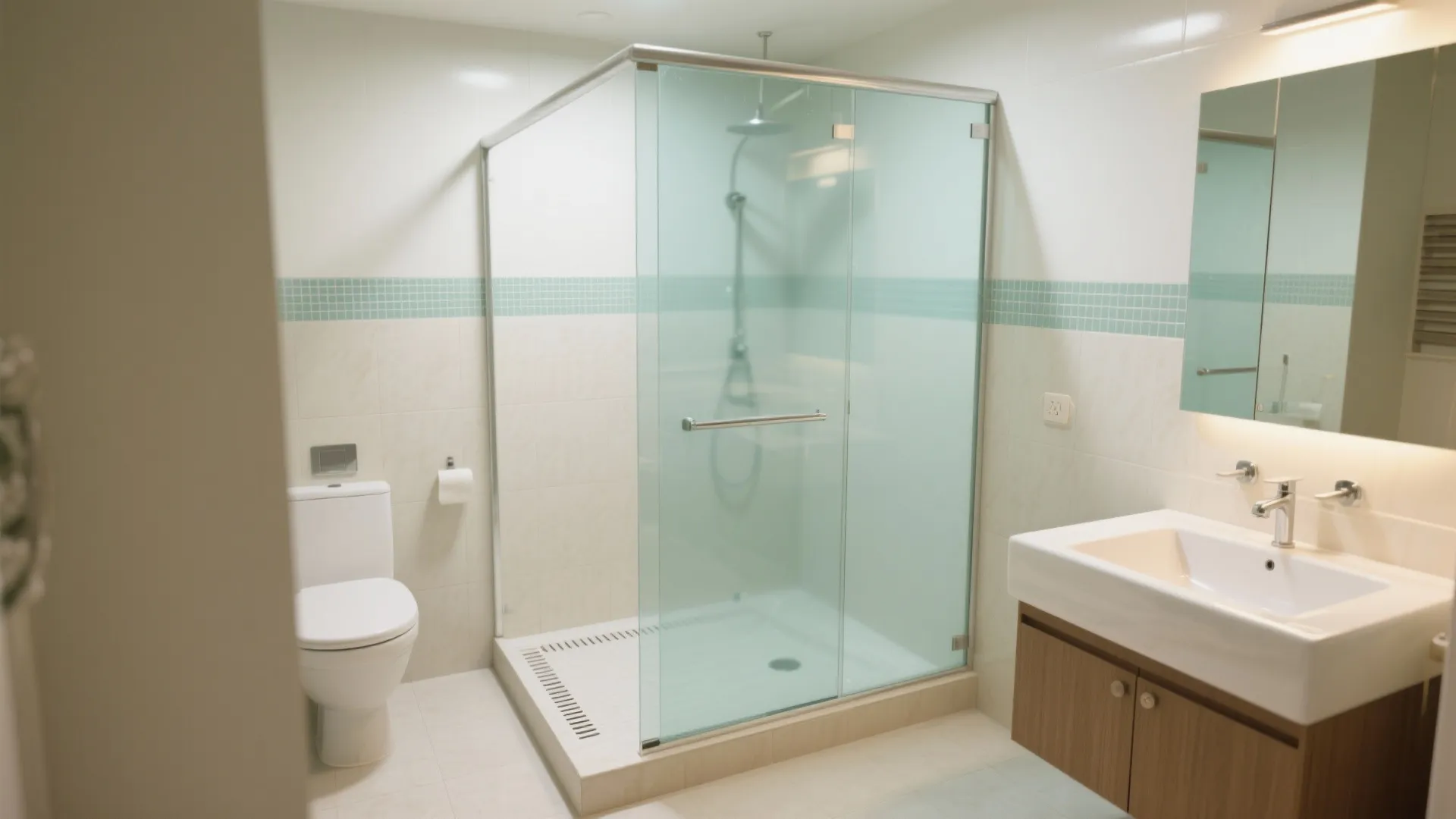 Glass Half-Wall for a Semi-Dry Wet Zone