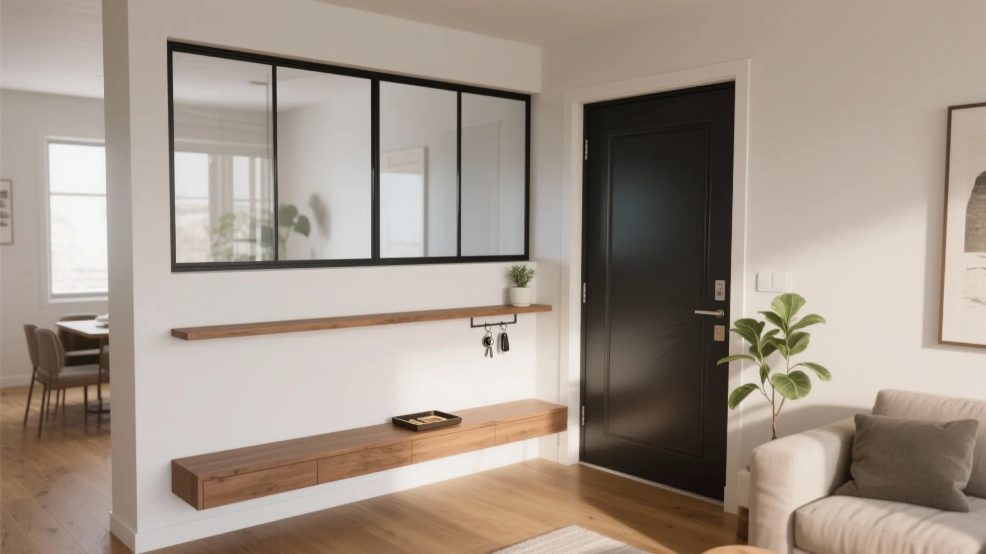 Glass Half-Wall with Shelving