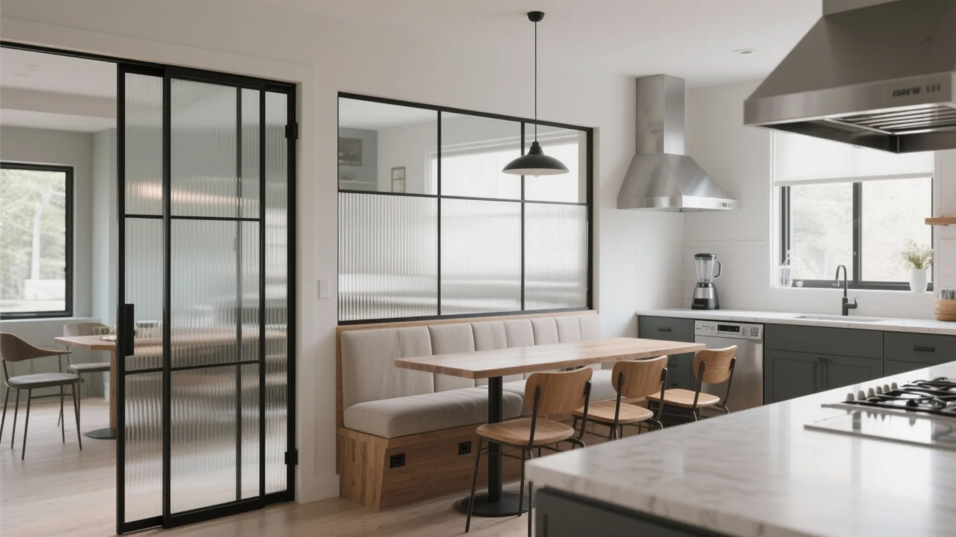 Idea 3: Soften the open plan with glass and half-walls