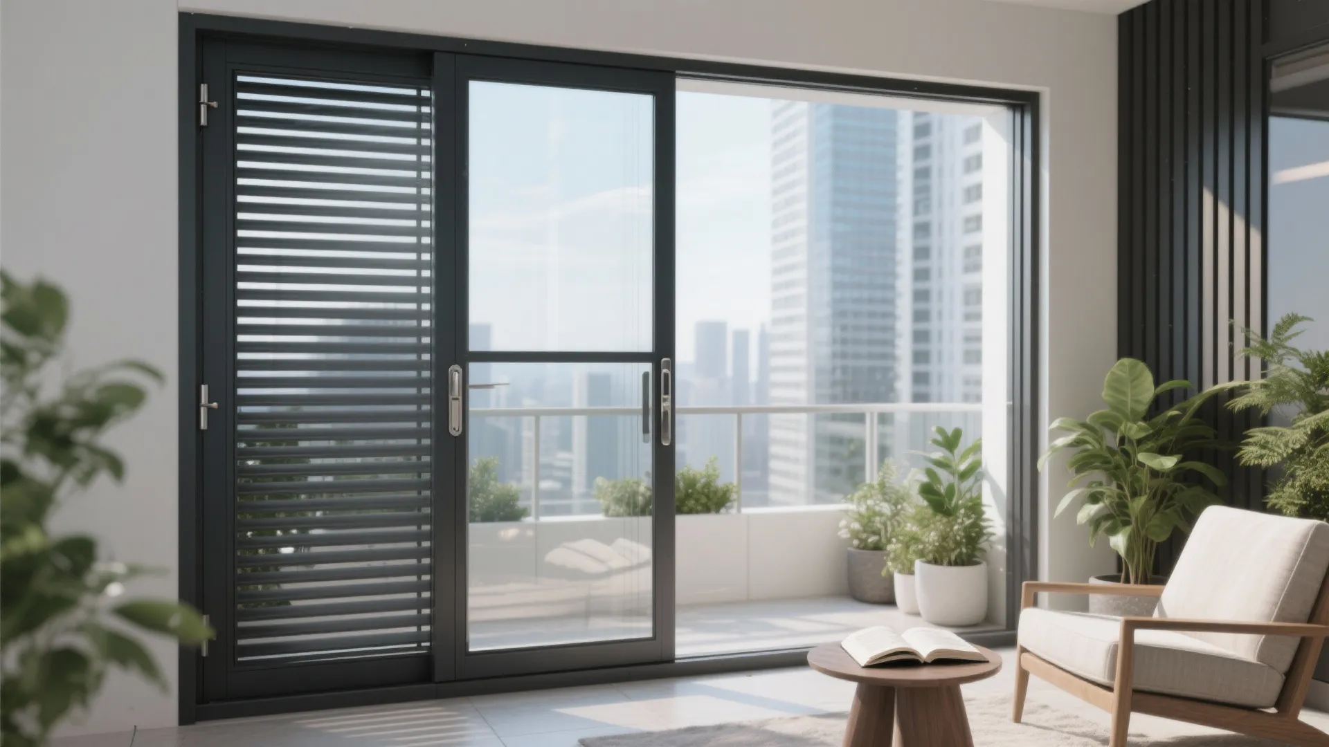 Glass + Grill Hybrid for Light and Wind Control