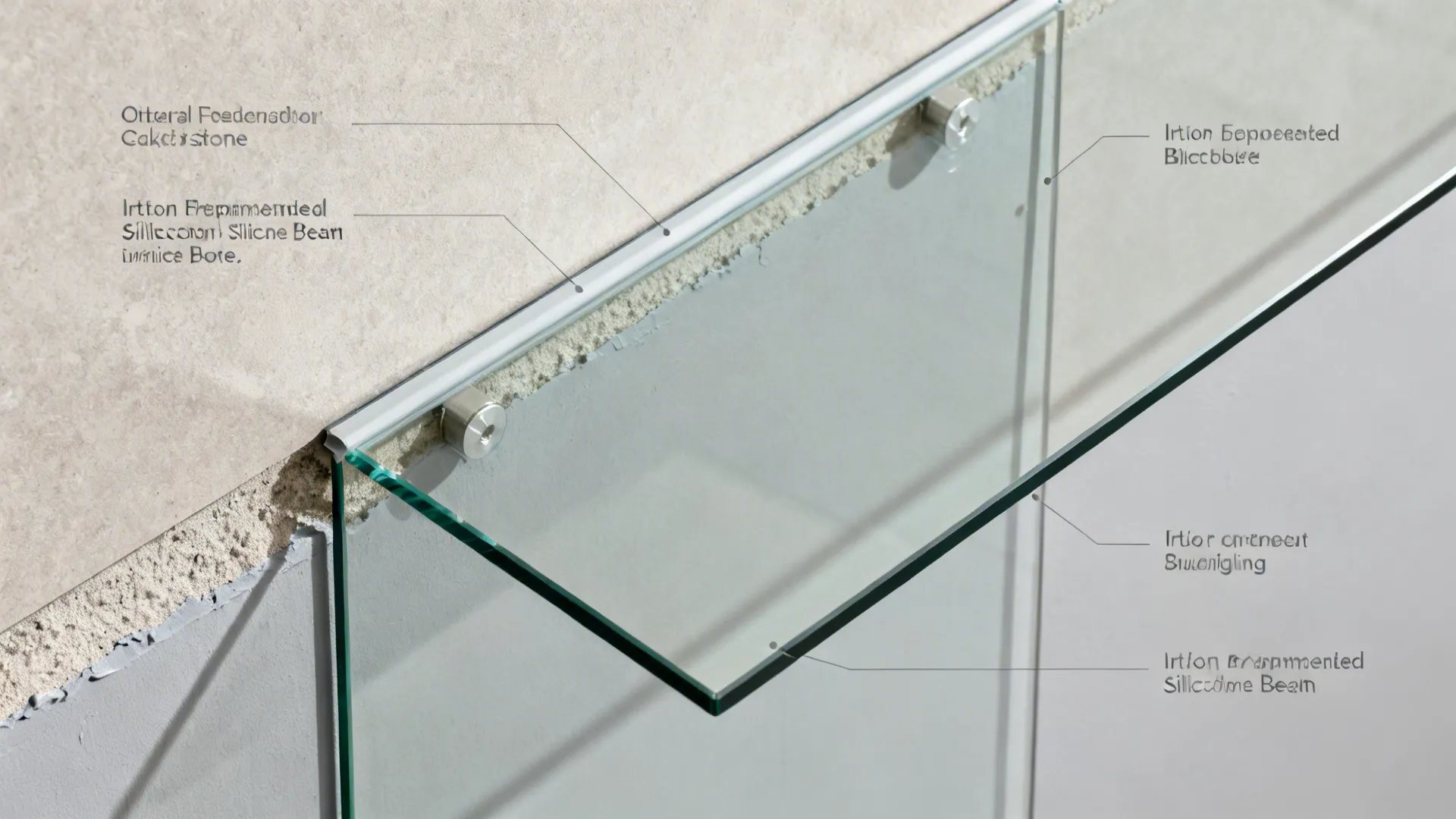 Top-down exploded view of wall, paint, and low-iron glass panel with clean silicone interface.