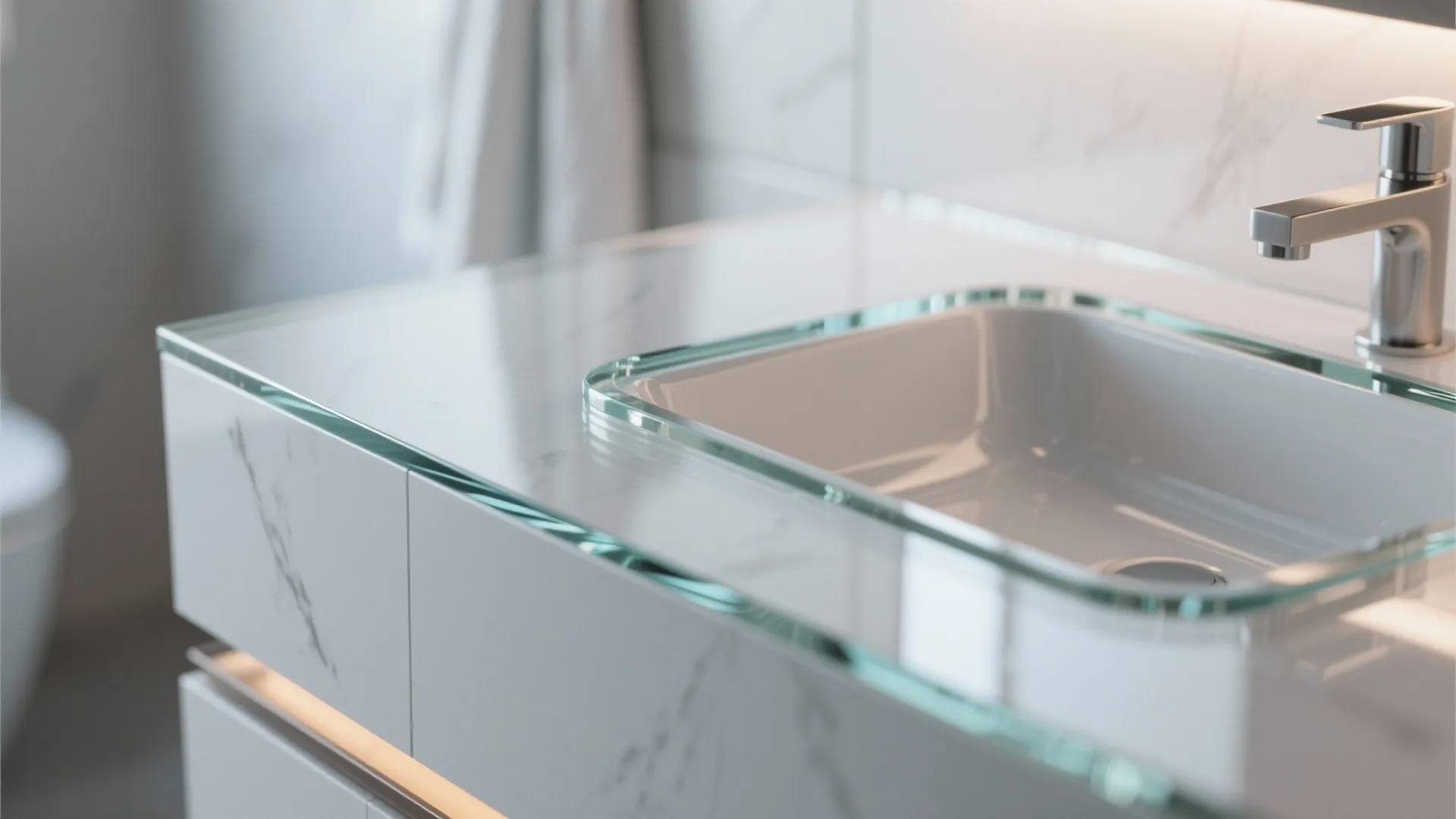 Glass Countertop with Integrated Basin
