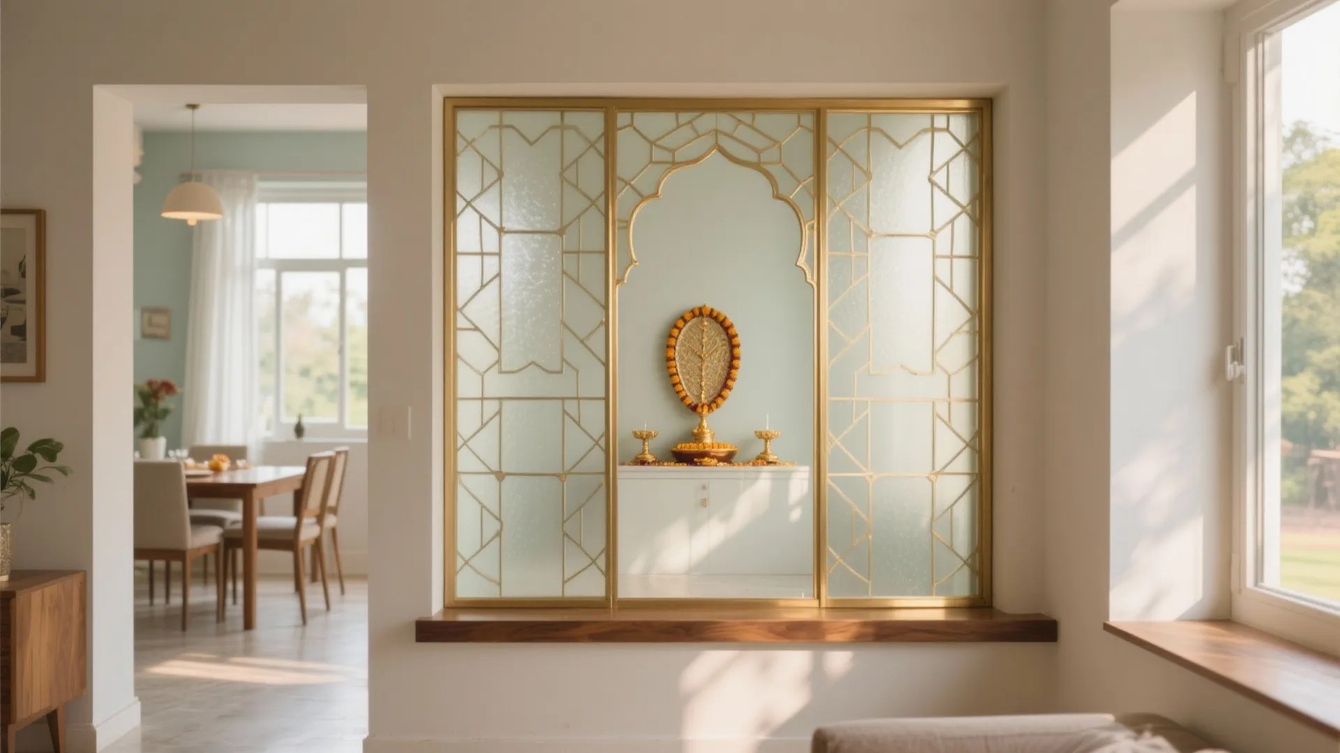 Glass jaali partition for airy separation